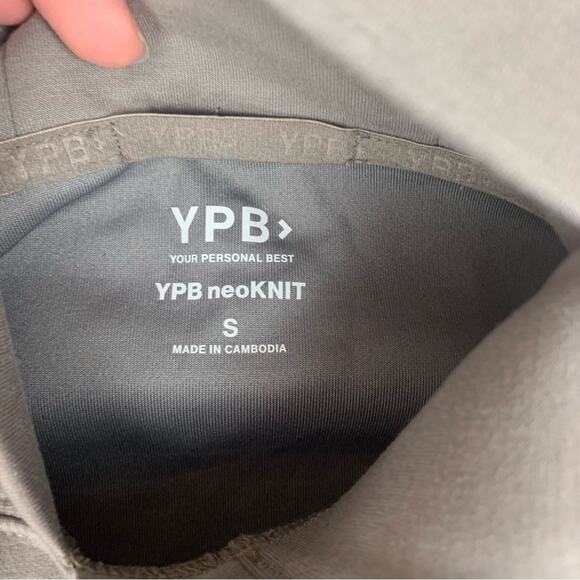 YPB women's small NeoKnit Gray Hoodie abercrombie crop tan brown workout - Picture 3 of 8